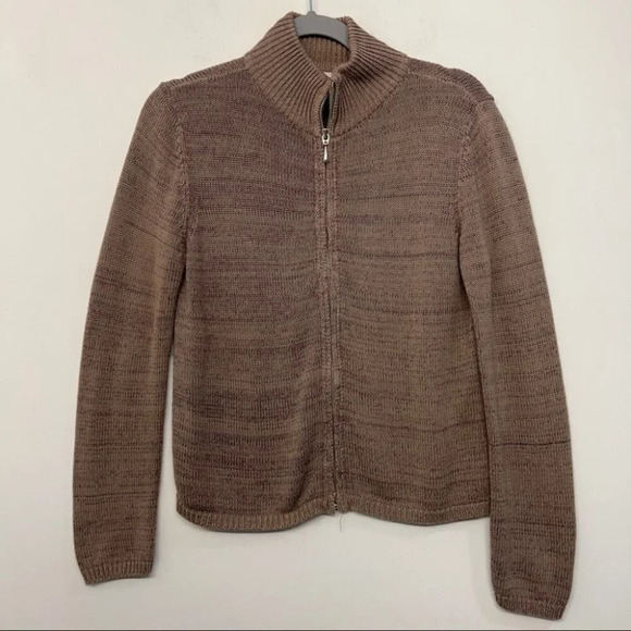 Bryn Walker Full Zip Tan Knit Full Zip Sweater S - Picture 1 of 6